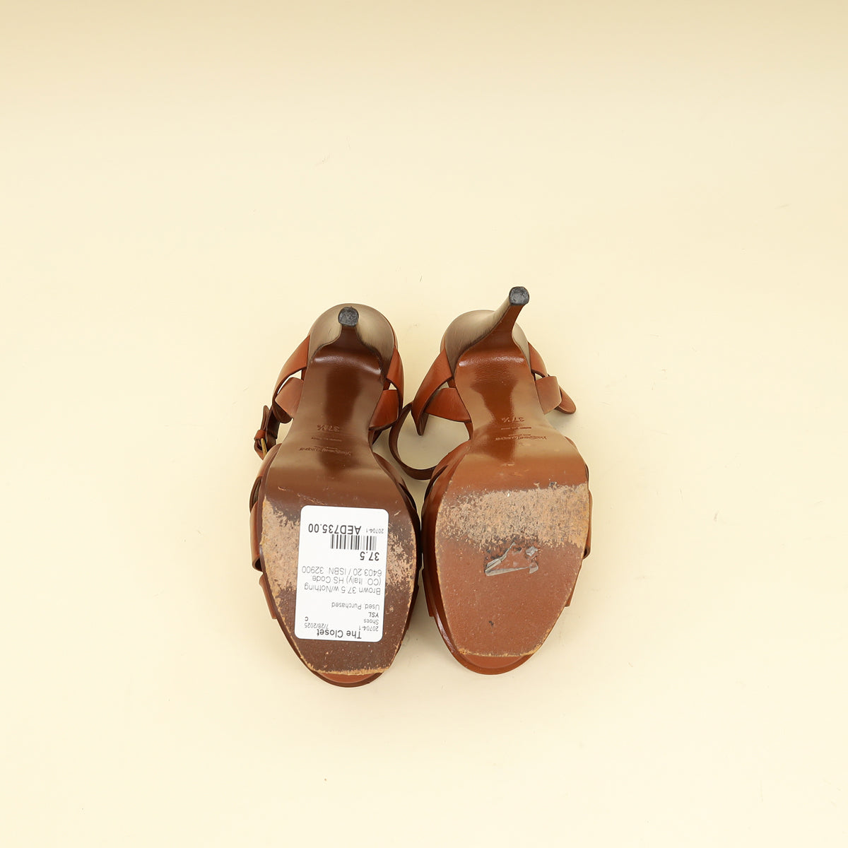 YSL Brown High Heeled Tribute Sandals 37.5