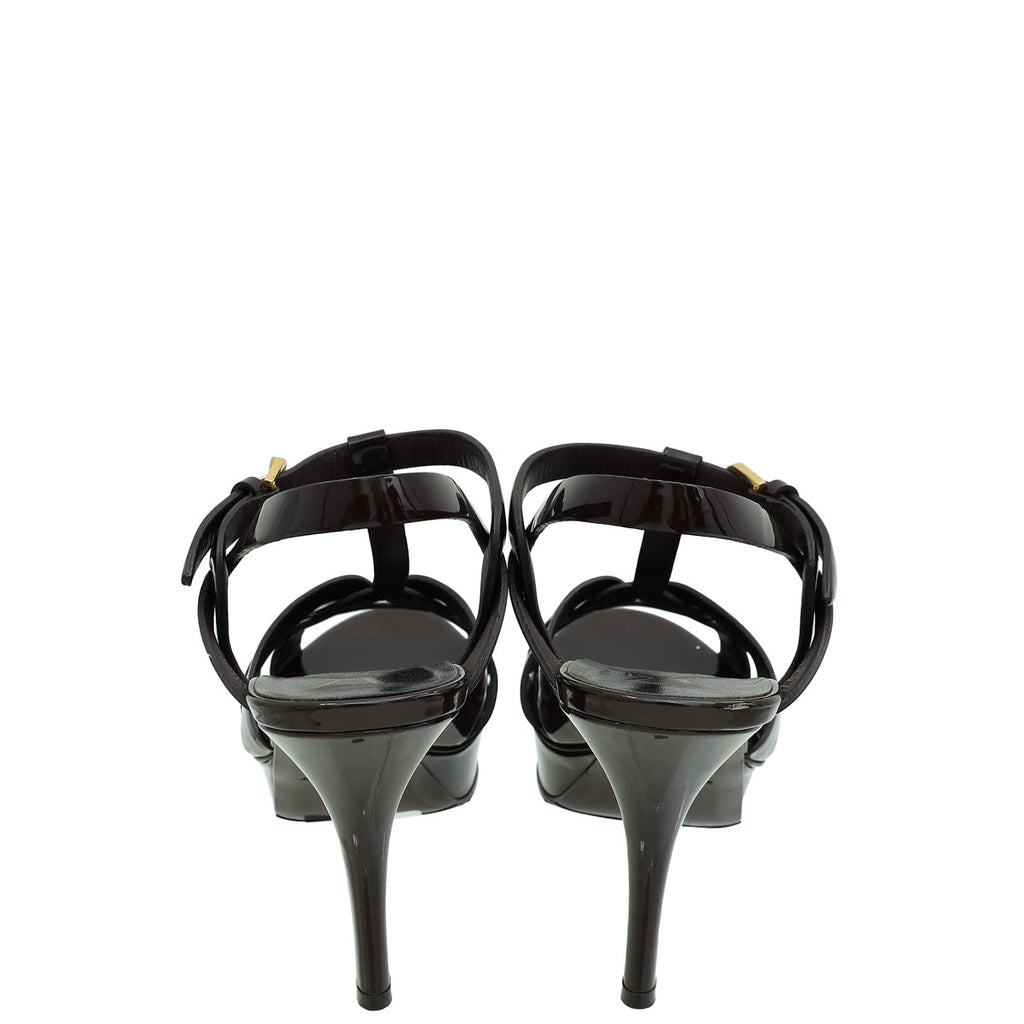 YSL Bordeaux Mid Heel Tribute Sandals 37