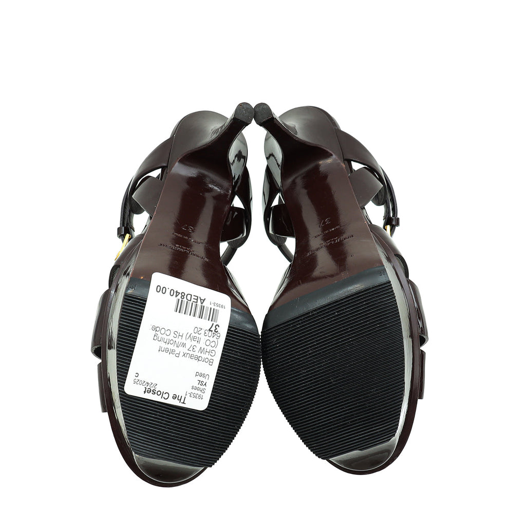 YSL Bordeaux Mid Heel Tribute Sandals 37