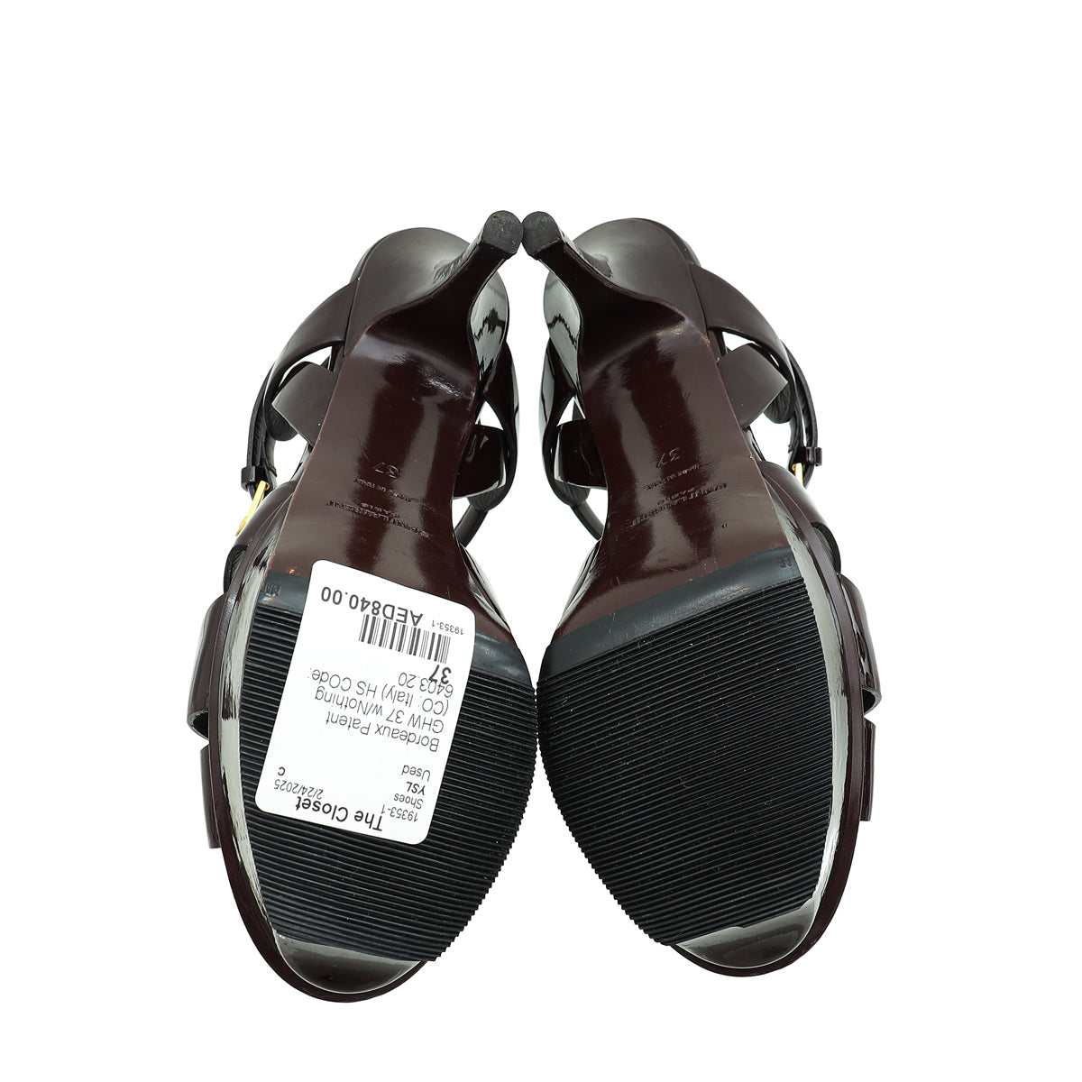 YSL Bordeaux Mid Heel Tribute Sandals 37
