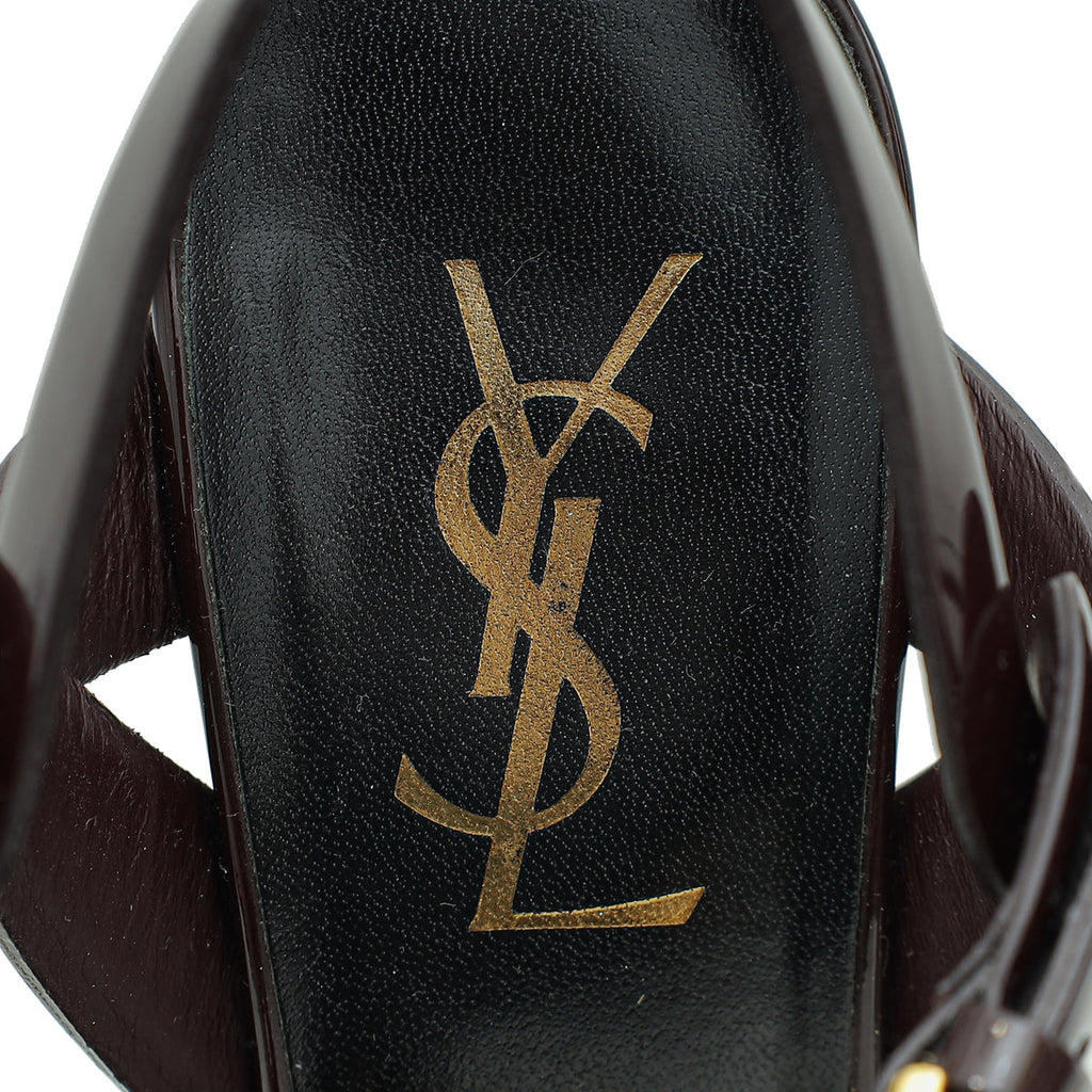 YSL Bordeaux Mid Heel Tribute Sandals 37