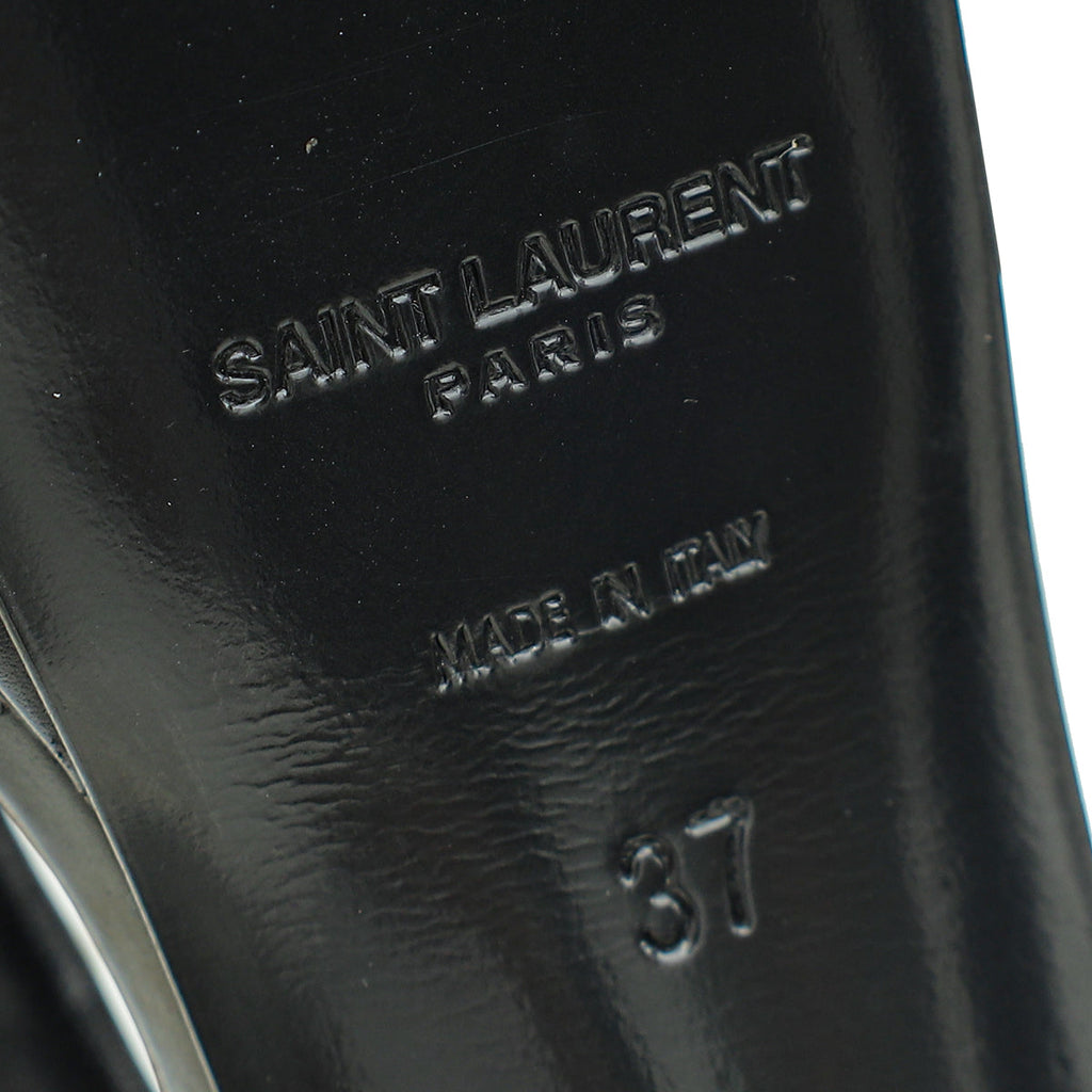 YSL Black Jane Chain Pearl Platform Heeled Sandals 37
