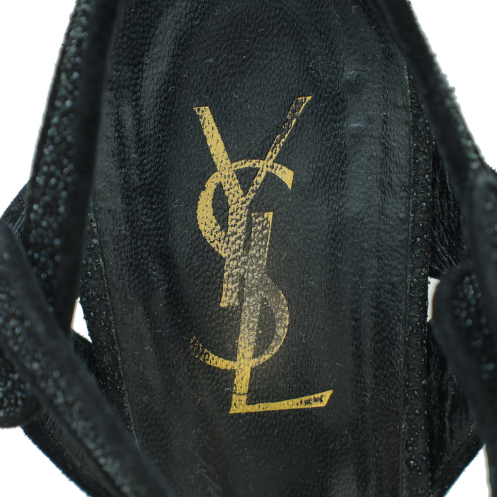 YSL Black Metallic Glitter Tribute Sandal 37