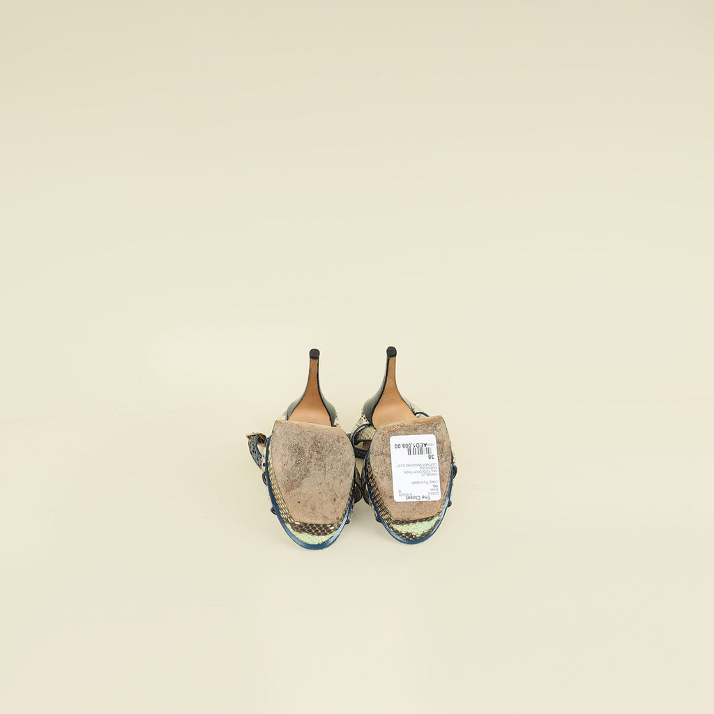 YSL Multicolor Tribute Python Embossed Sandal 38