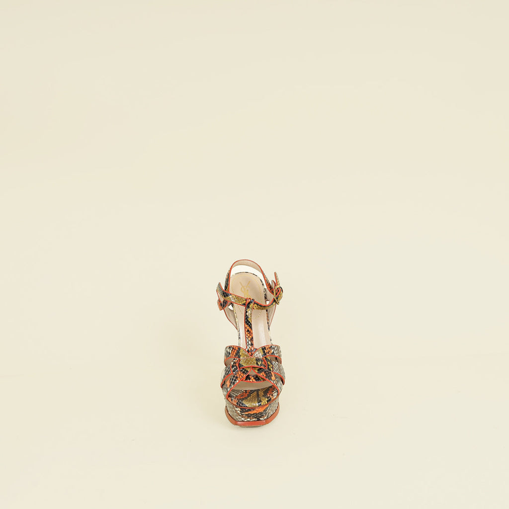 YSL Multicolor Tribute Python Embossed Sandal 38