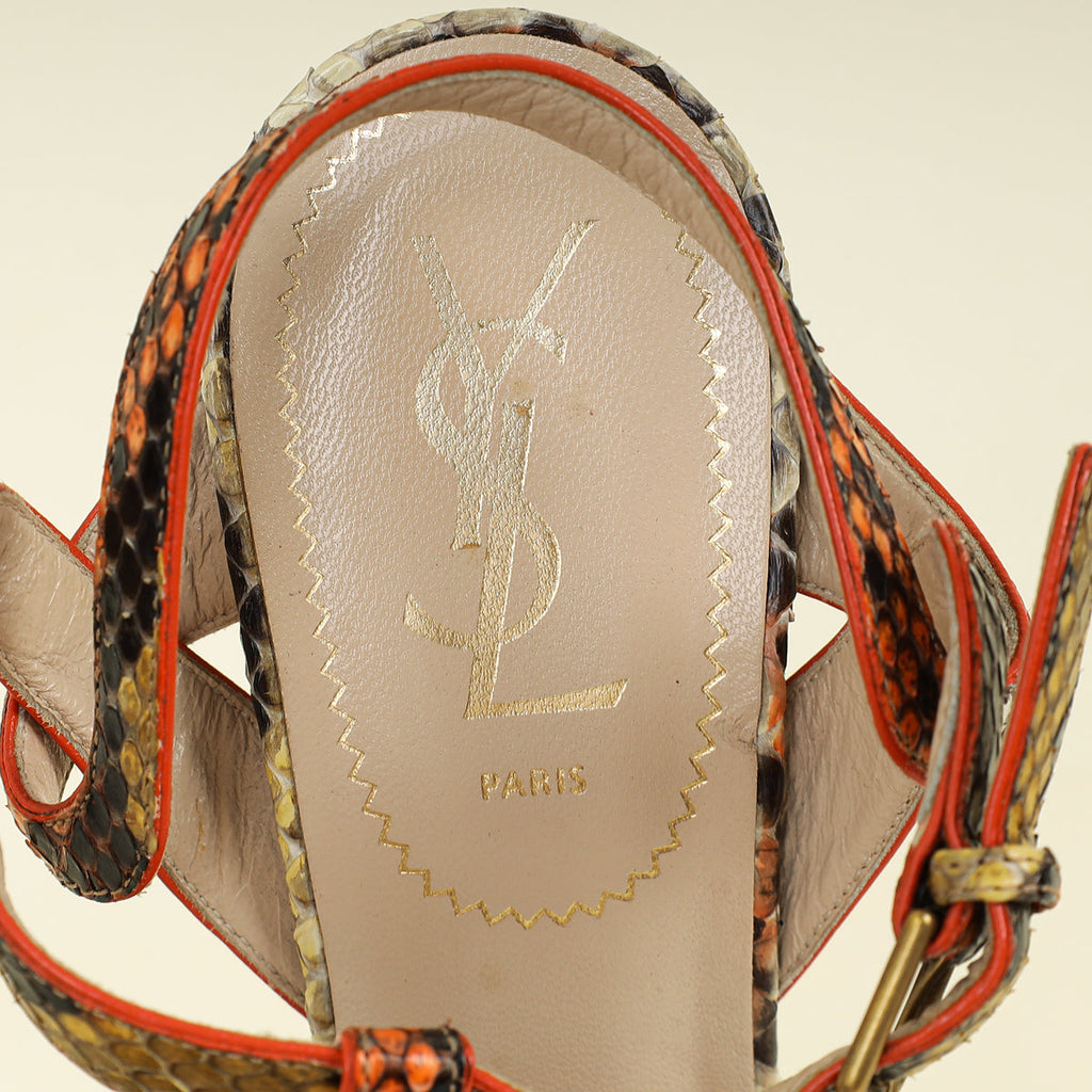 YSL Multicolor Tribute Python Embossed Sandal 38