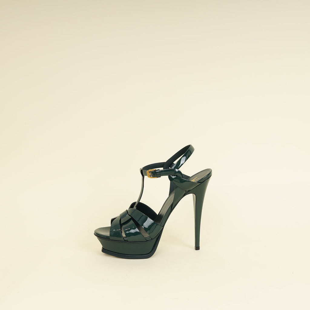 YSL Green High Heeled Tribute Sandals 39.5