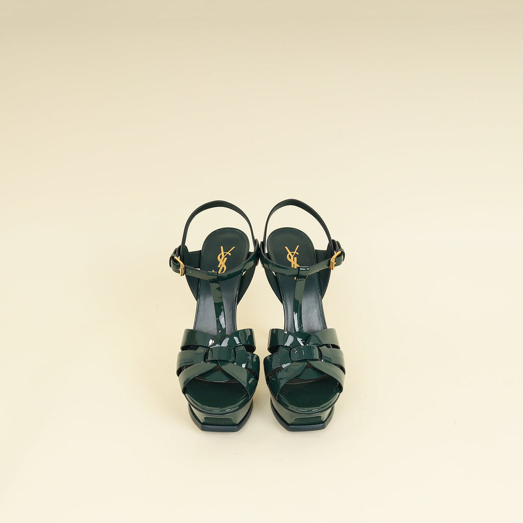 YSL Green High Heeled Tribute Sandals 39.5
