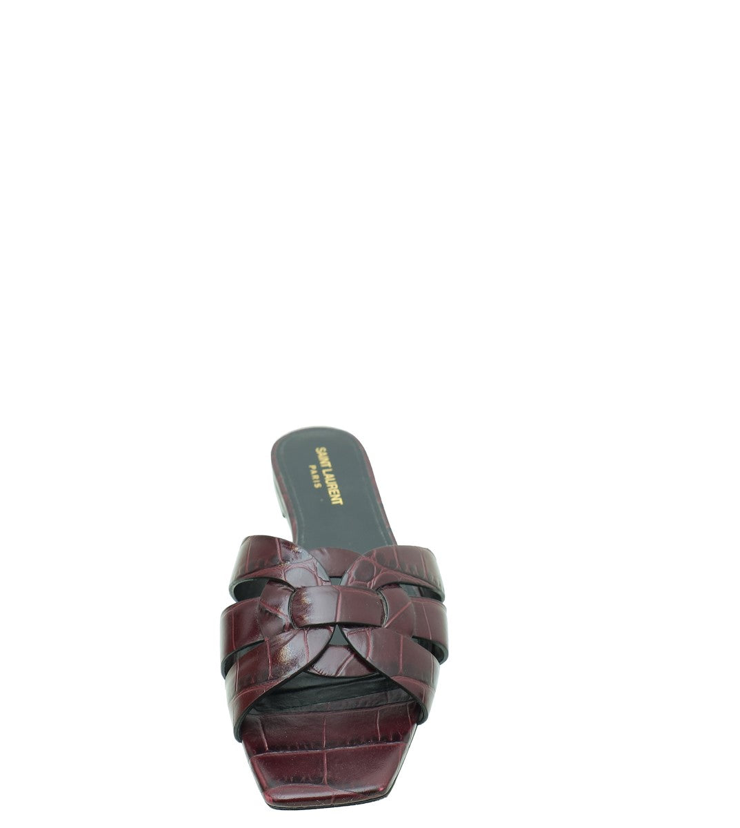 YSL Burgundy Croco Embossed Tribute Flat Mules 39