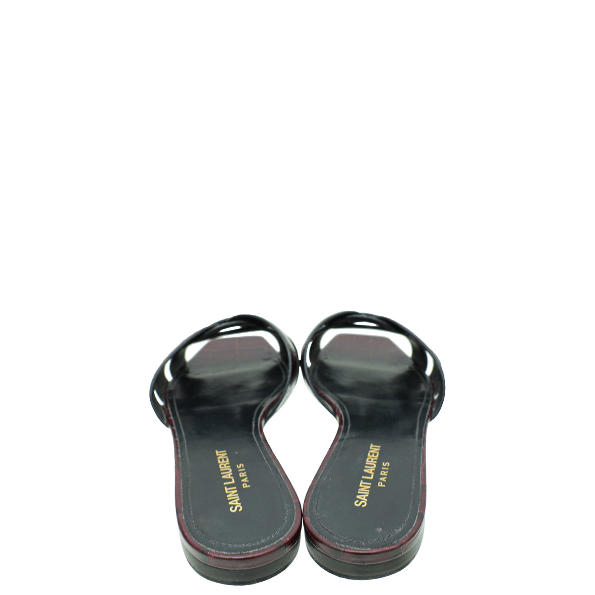 YSL Burgundy Croco Embossed Tribute Flat Mules 39