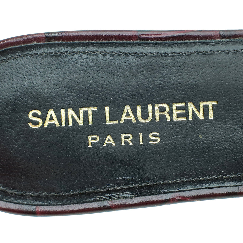 YSL Burgundy Croco Embossed Tribute Flat Mules 39