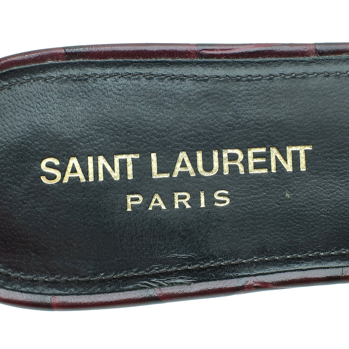 YSL Burgundy Croco Embossed Tribute Flat Mules 39