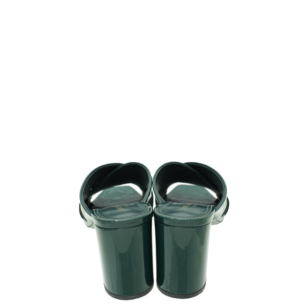 YSL Dark Green Loulou Criss Cross Sandals 39