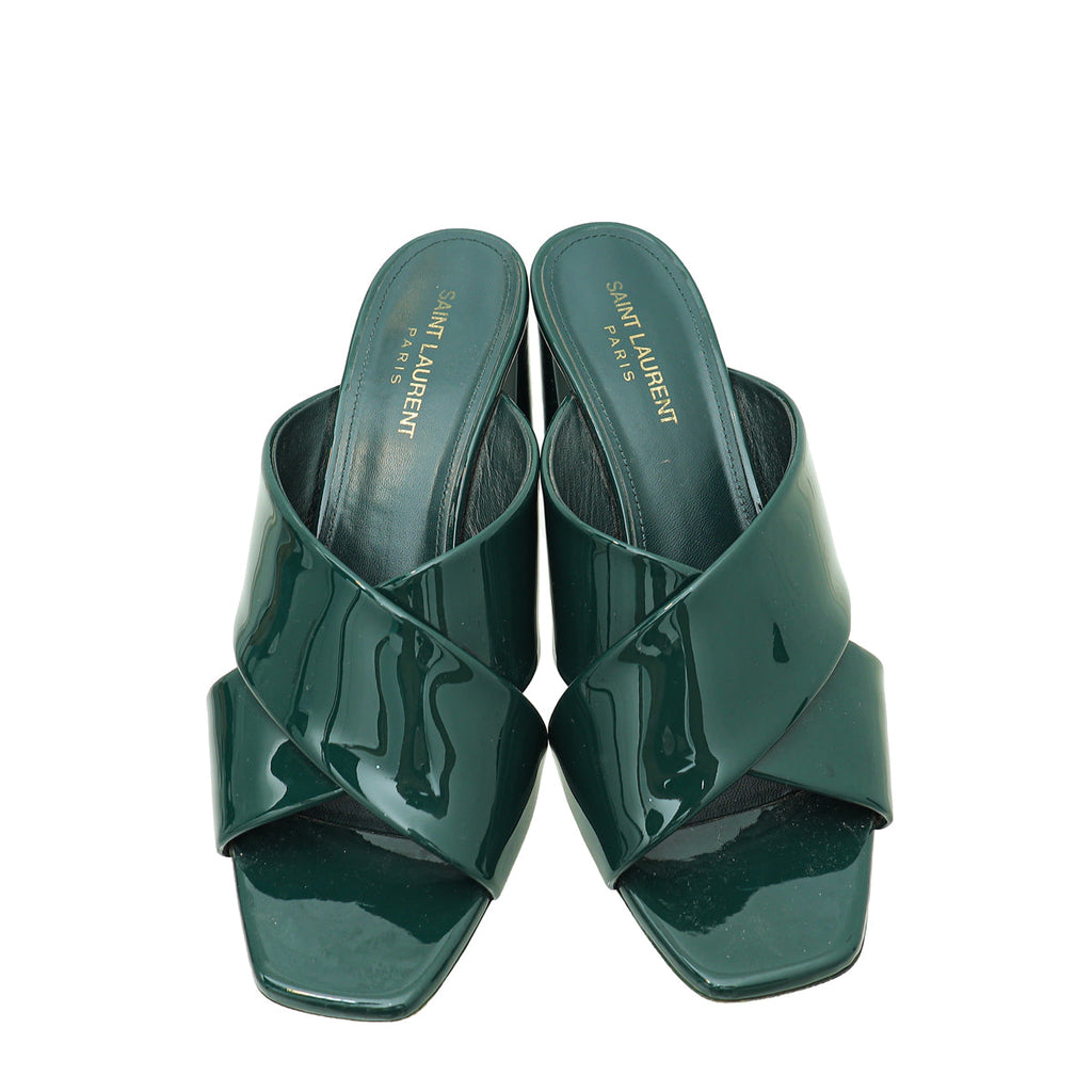 YSL Dark Green Loulou Criss Cross Sandals 39