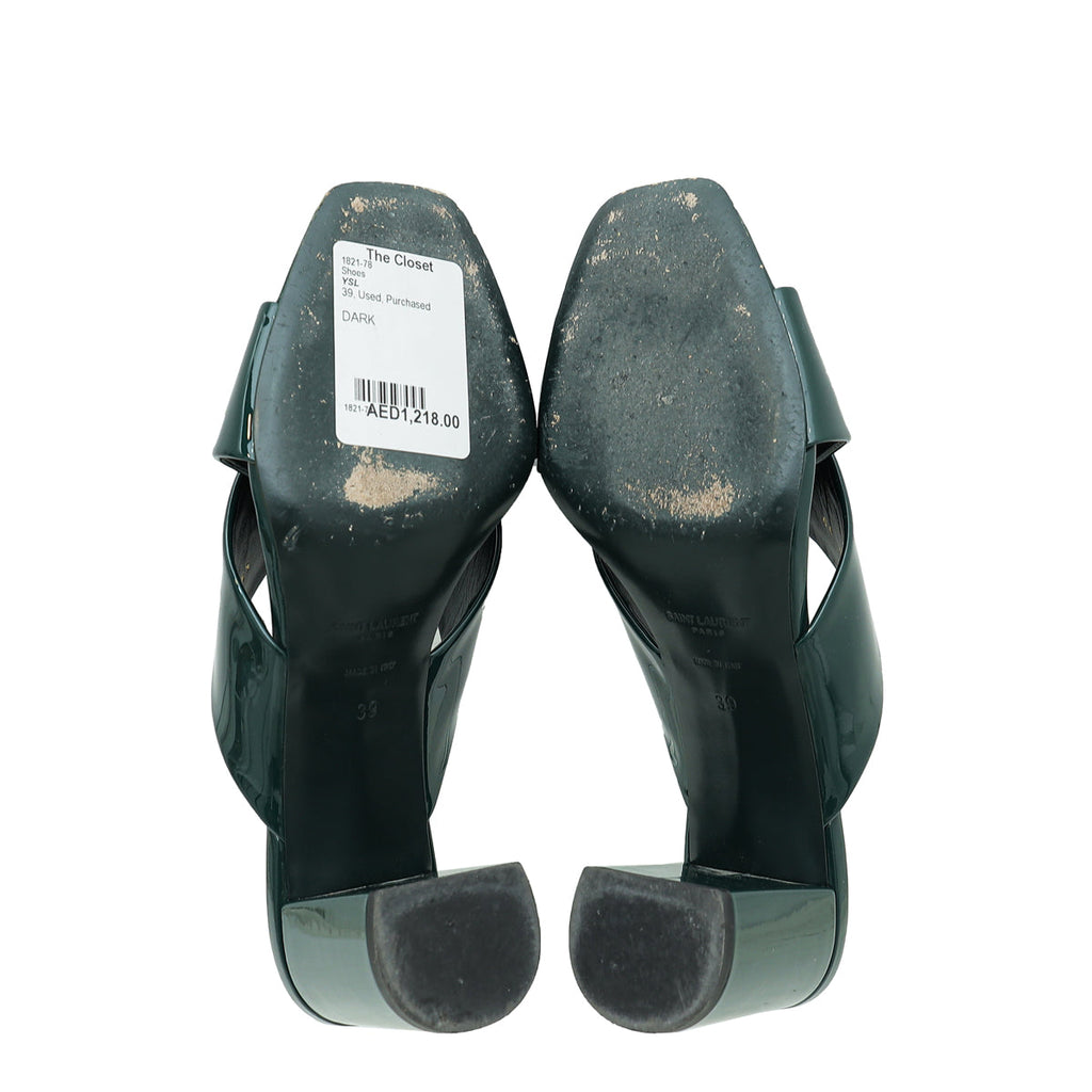 YSL Dark Green Loulou Criss Cross Sandals 39