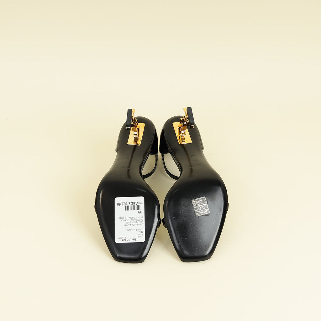 YSL Black Opyum Ankle Strap Sandal 39