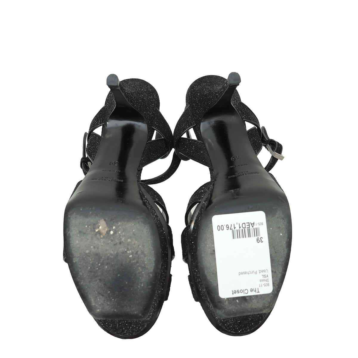 YSL Tribute Metallic Black Sandal 39