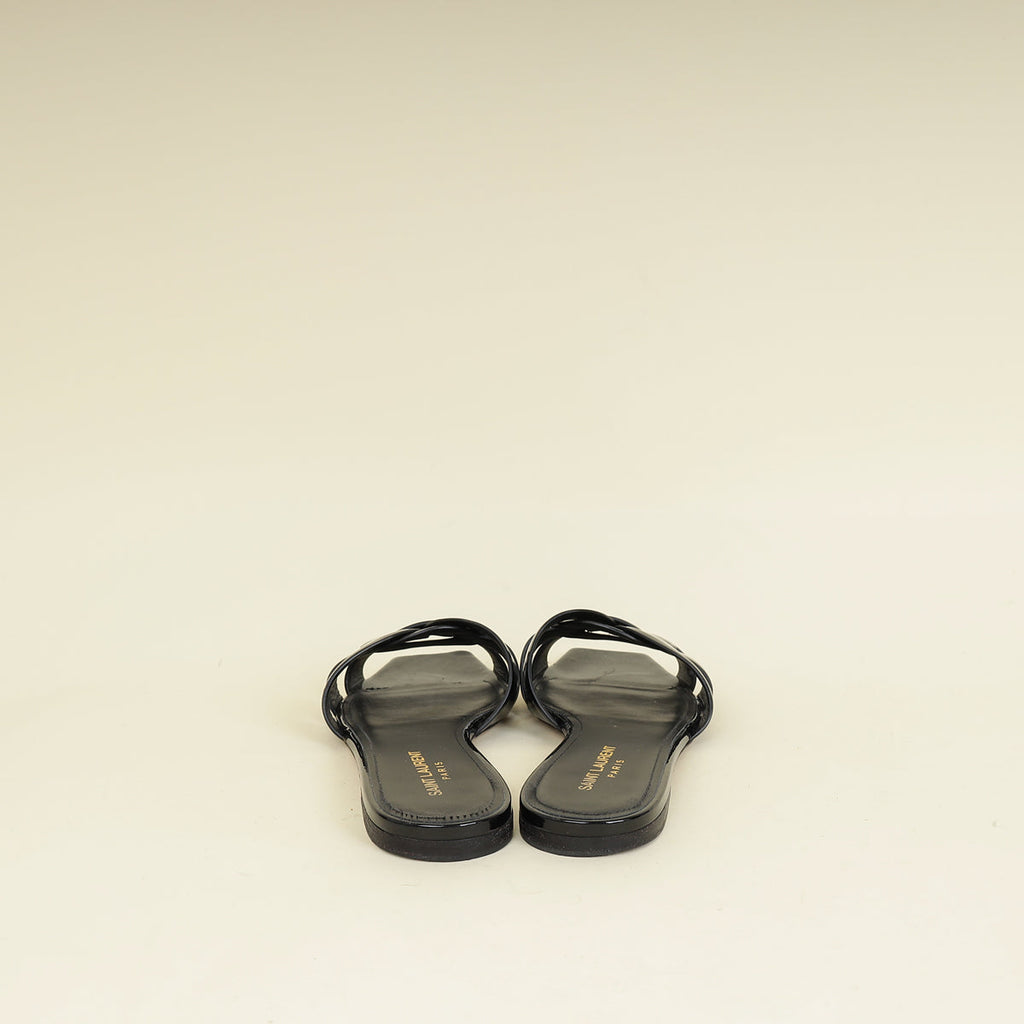 YSL Black Tribute Flat Sandals 40