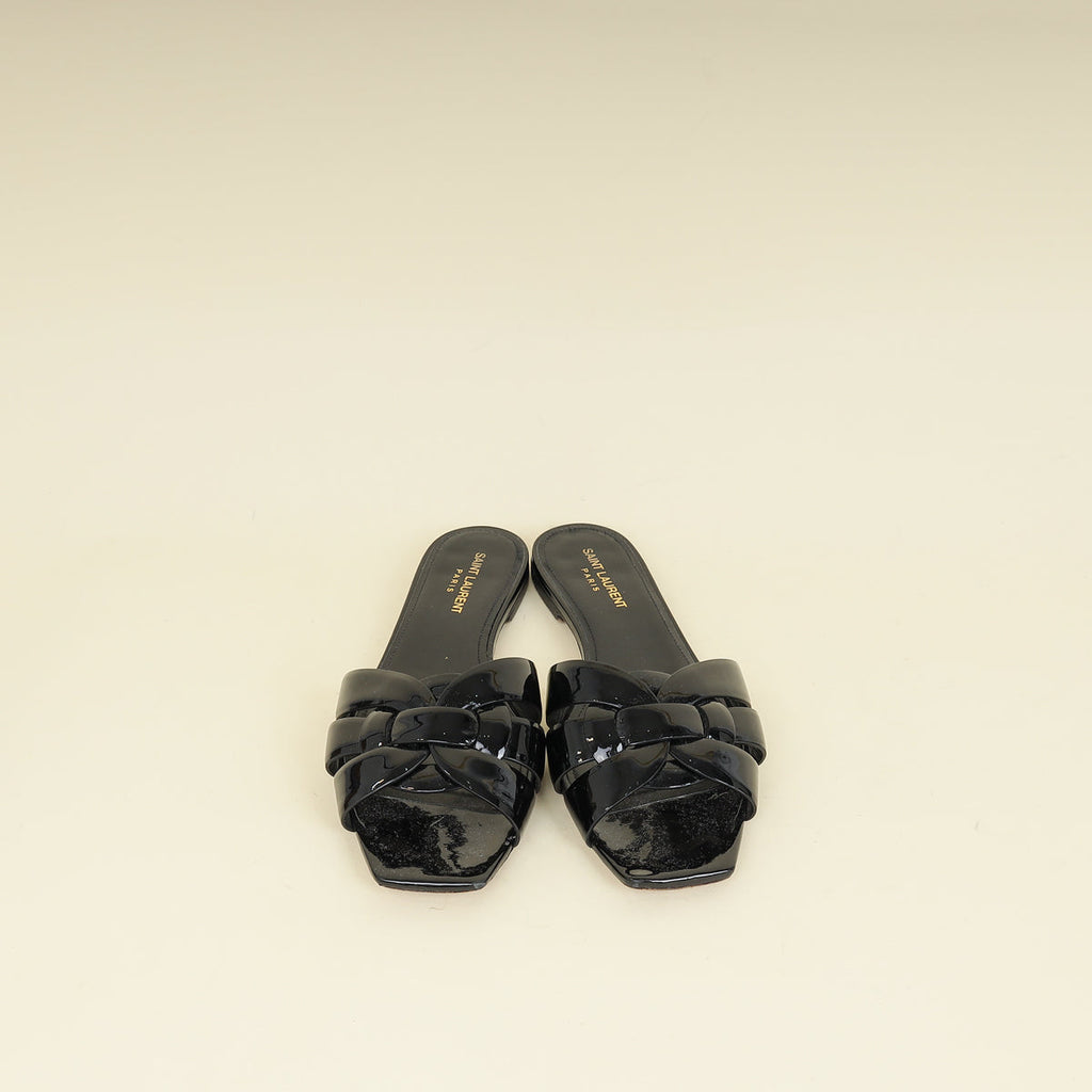 YSL Black Tribute Flat Sandals 40