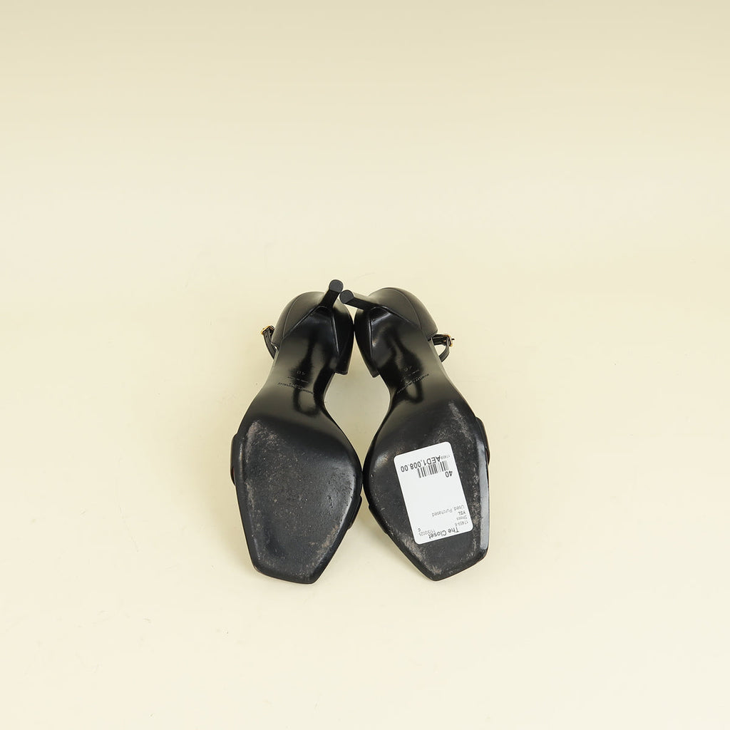 YSL Black Amber 105 Ankle Strap Sandal 40