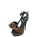 YSL Bicolor Pony Hair Leopard Print Tribute 105 Platform Sandals 37.5