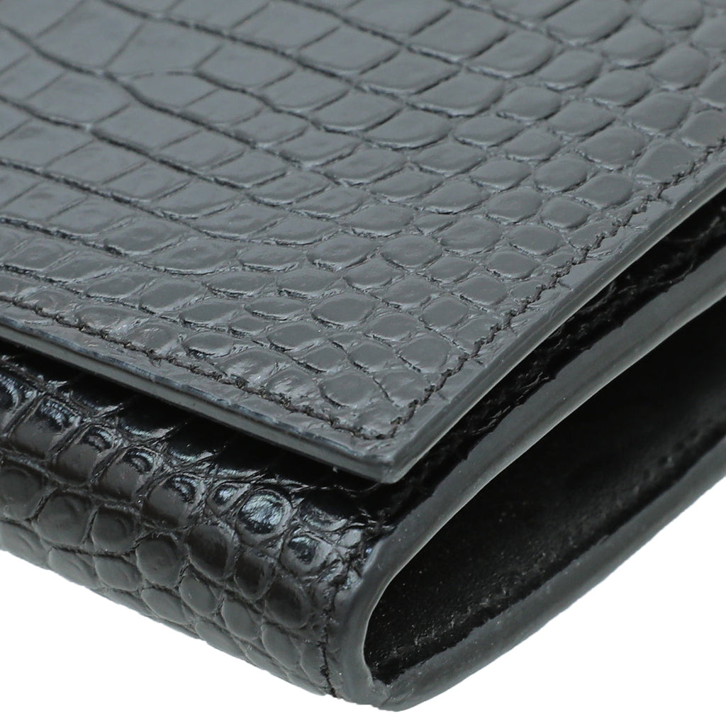 YSL Black Croc Embossed Continental Wallet