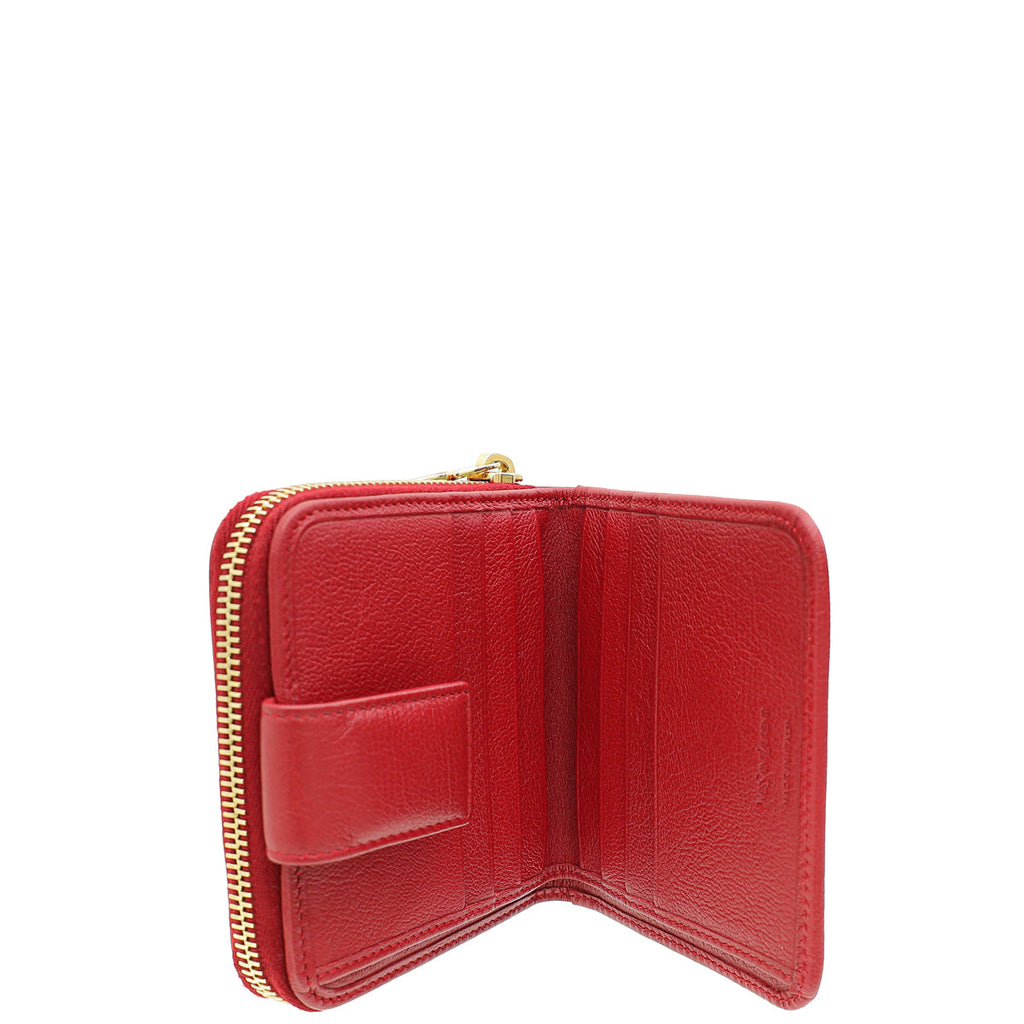 YSL Red Belle de Jour Zip Compact Wallet