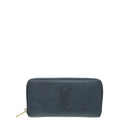 YSL Navy Monogram Zip Around Wallet