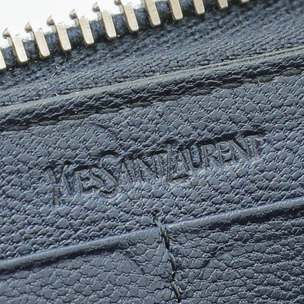 YSL Navy Monogram Zip Around Wallet