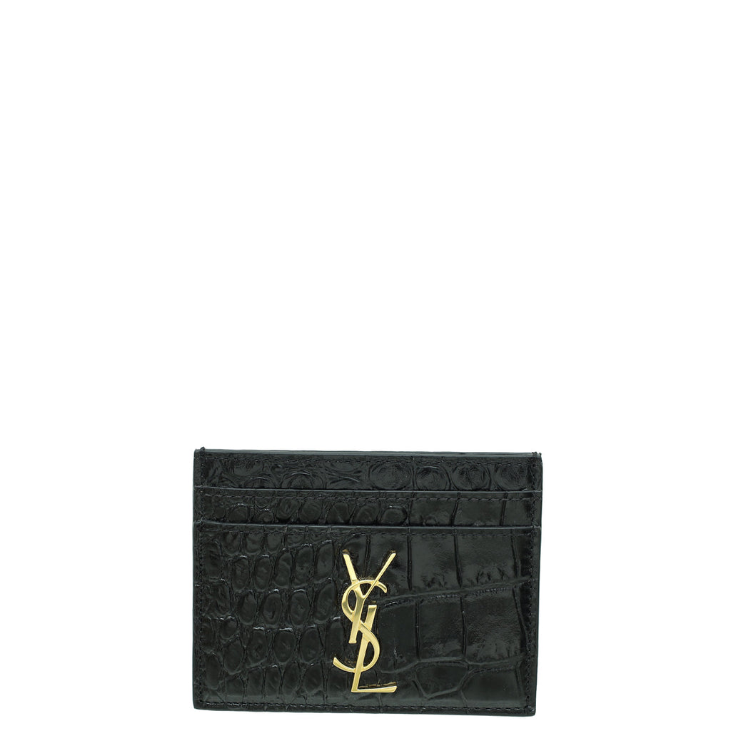YSL Black Croco Embossed Cassandre Card Case