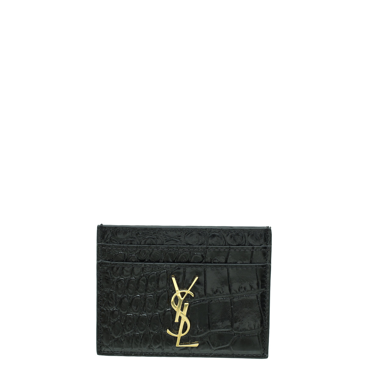 YSL Black Croco Embossed Cassandre Card Case
