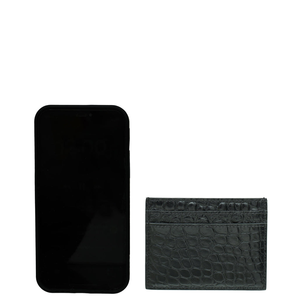 YSL Black Croco Embossed Cassandre Card Case
