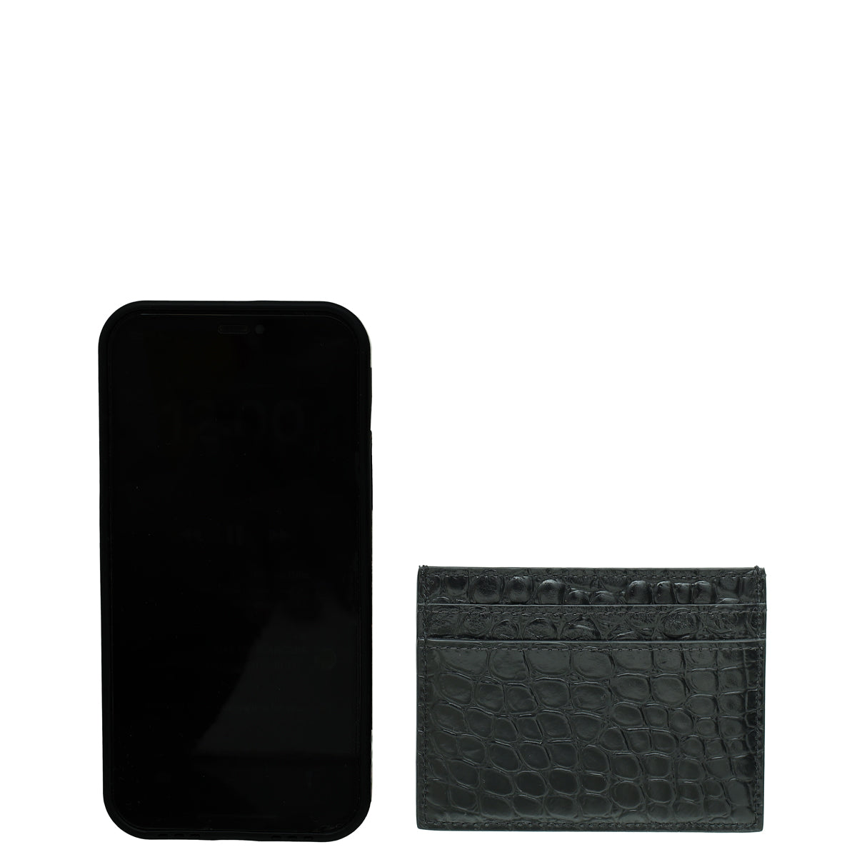 YSL Black Croco Embossed Cassandre Card Case