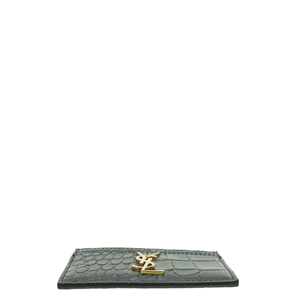 YSL Black Croco Embossed Cassandre Card Case