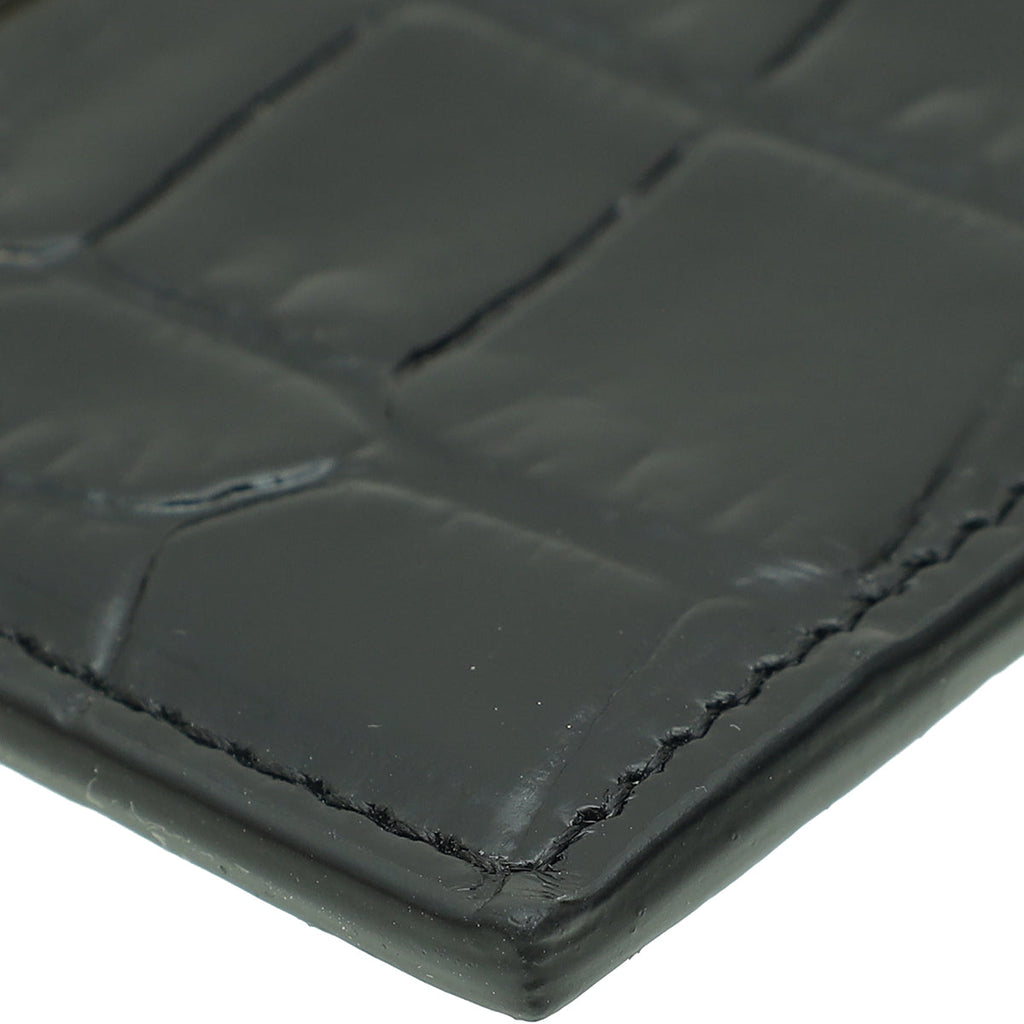 YSL Black Croco Embossed Cassandre Card Case