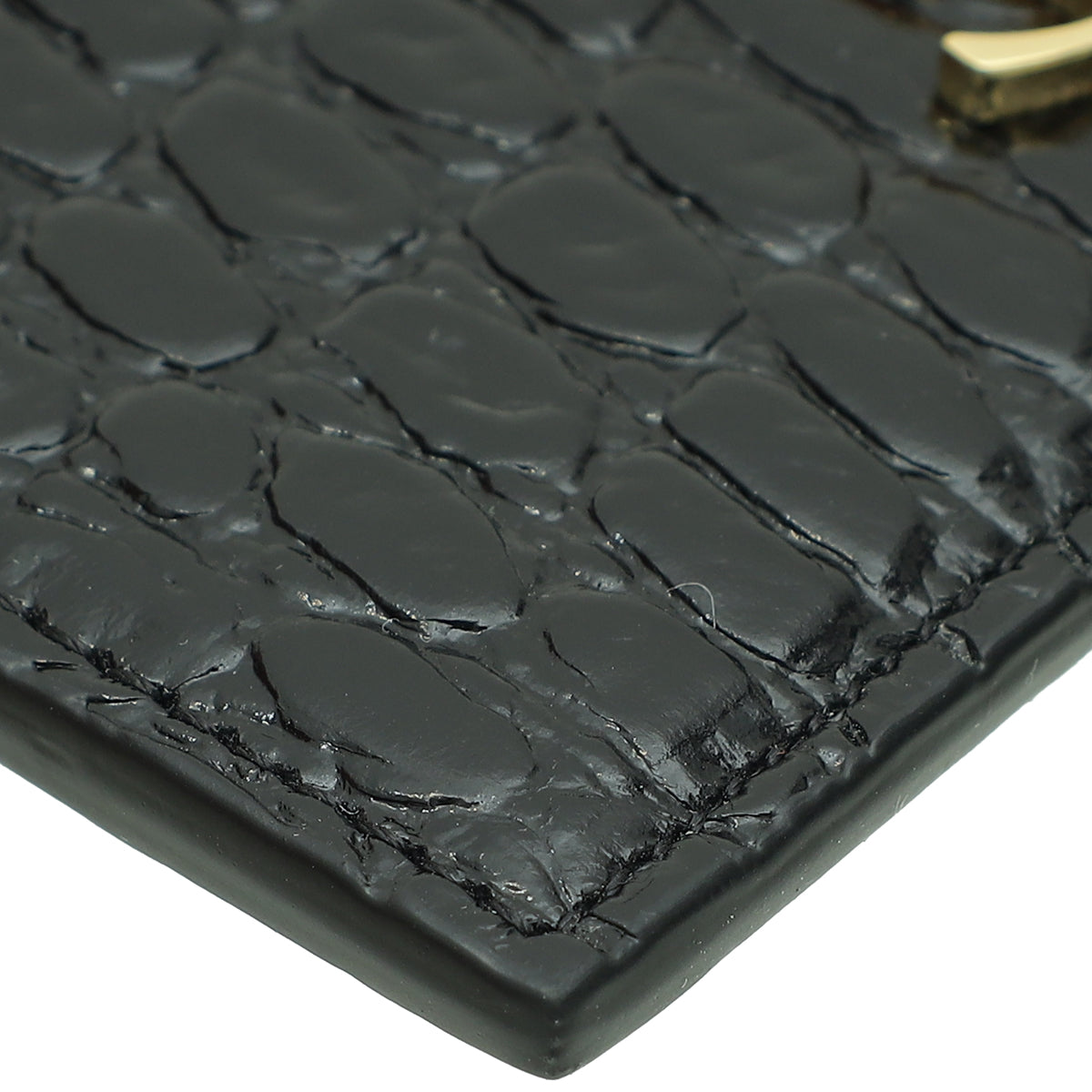 YSL Black Croco Embossed Cassandre Card Case