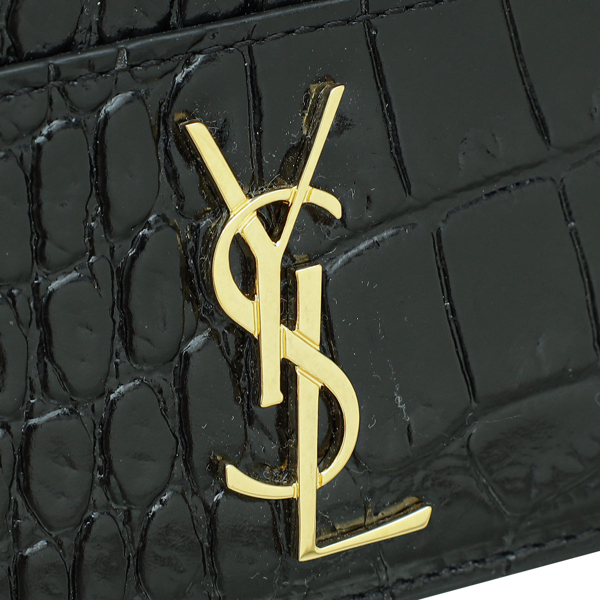 YSL Black Croco Embossed Cassandre Card Case