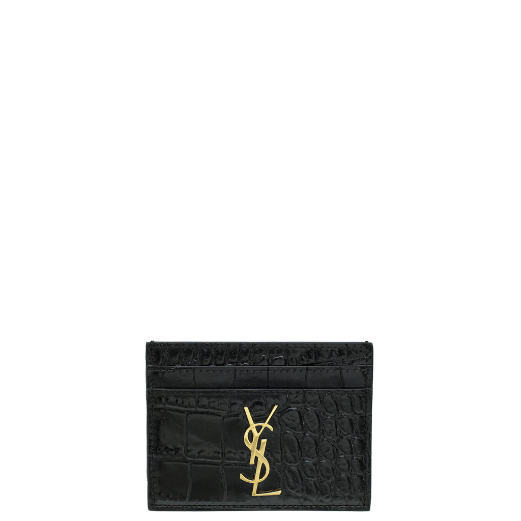 YSL Black Croco Embossed Cassandre Card Case