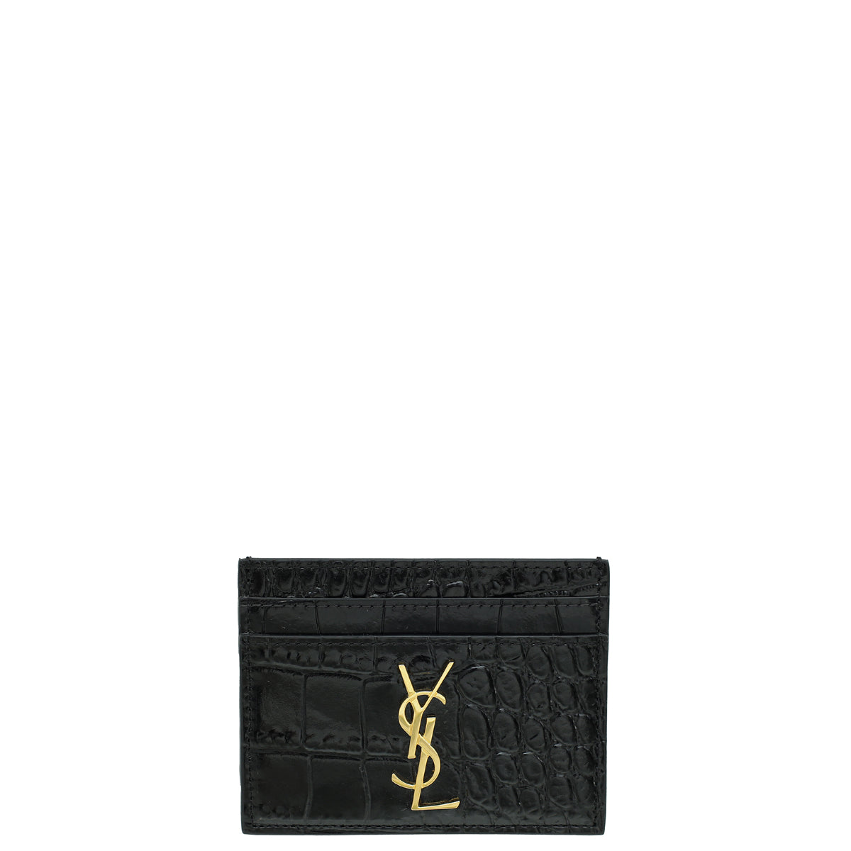 YSL Black Croco Embossed Cassandre Card Case
