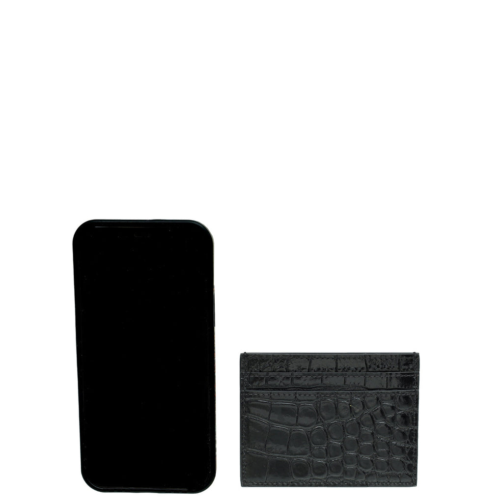 YSL Black Croco Embossed Cassandre Card Case