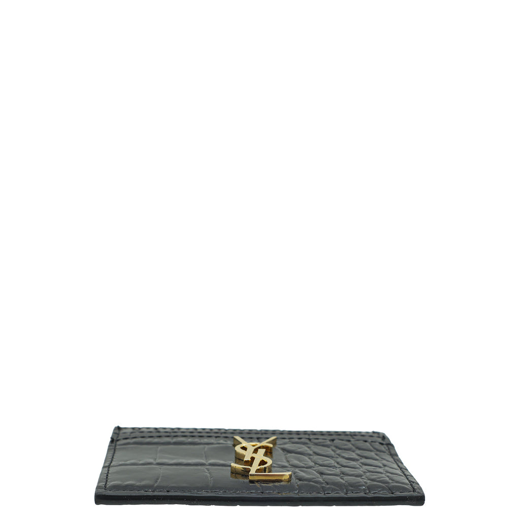 YSL Black Croco Embossed Cassandre Card Case