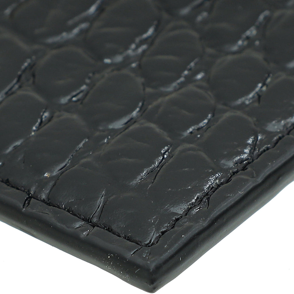 YSL Black Croco Embossed Cassandre Card Case