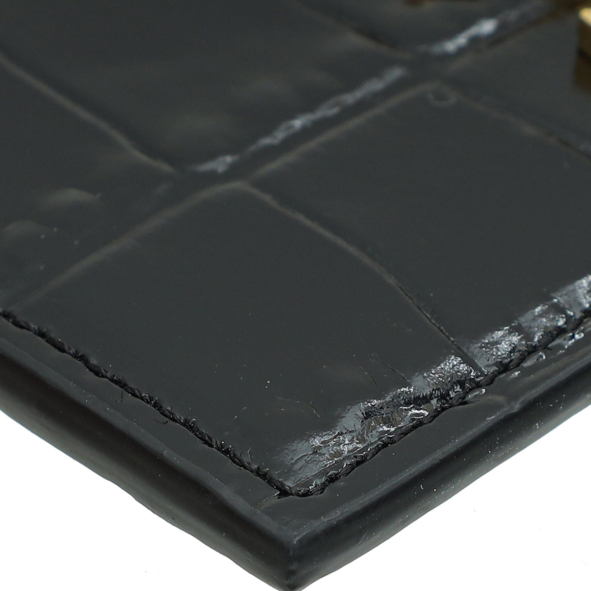YSL Black Croco Embossed Cassandre Card Case