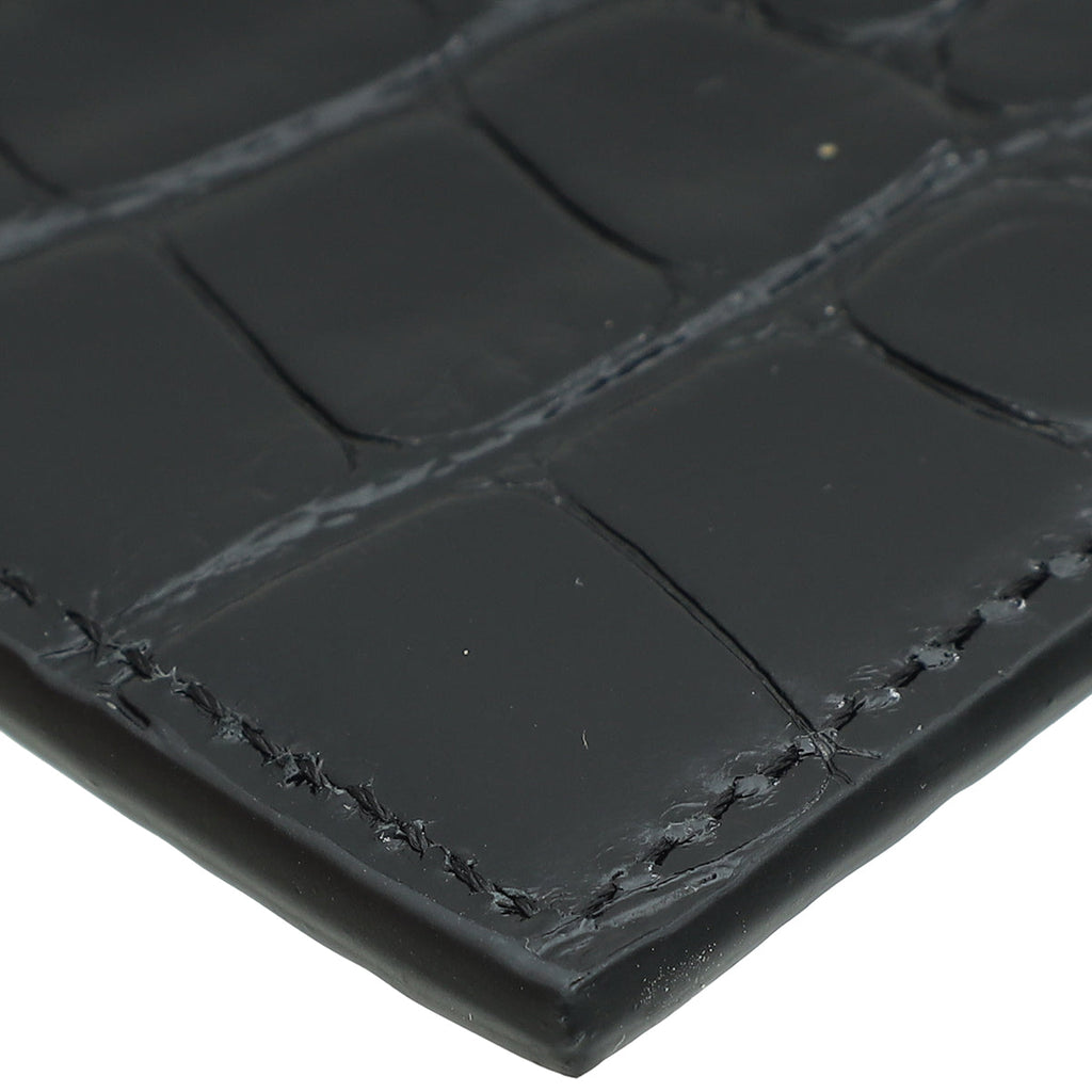YSL Black Croco Embossed Cassandre Card Case