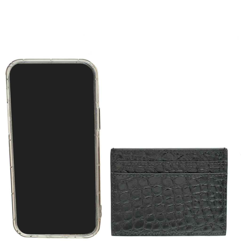 YSL Black Croco Embossed Cassandre Card Case