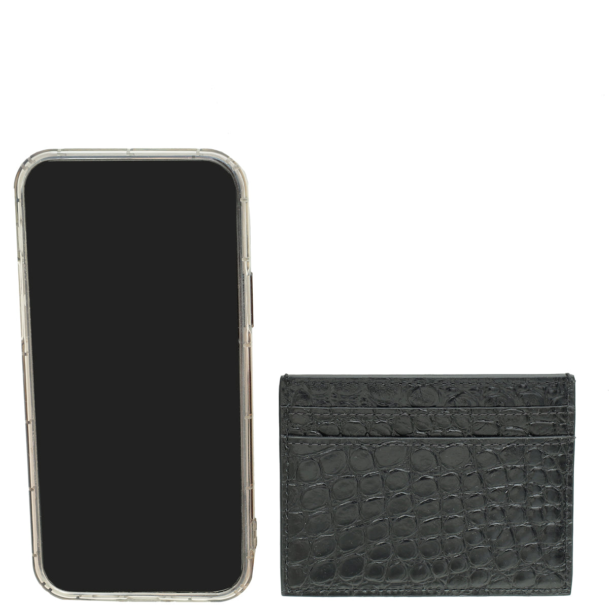 YSL Black Croco Embossed Cassandre Card Case