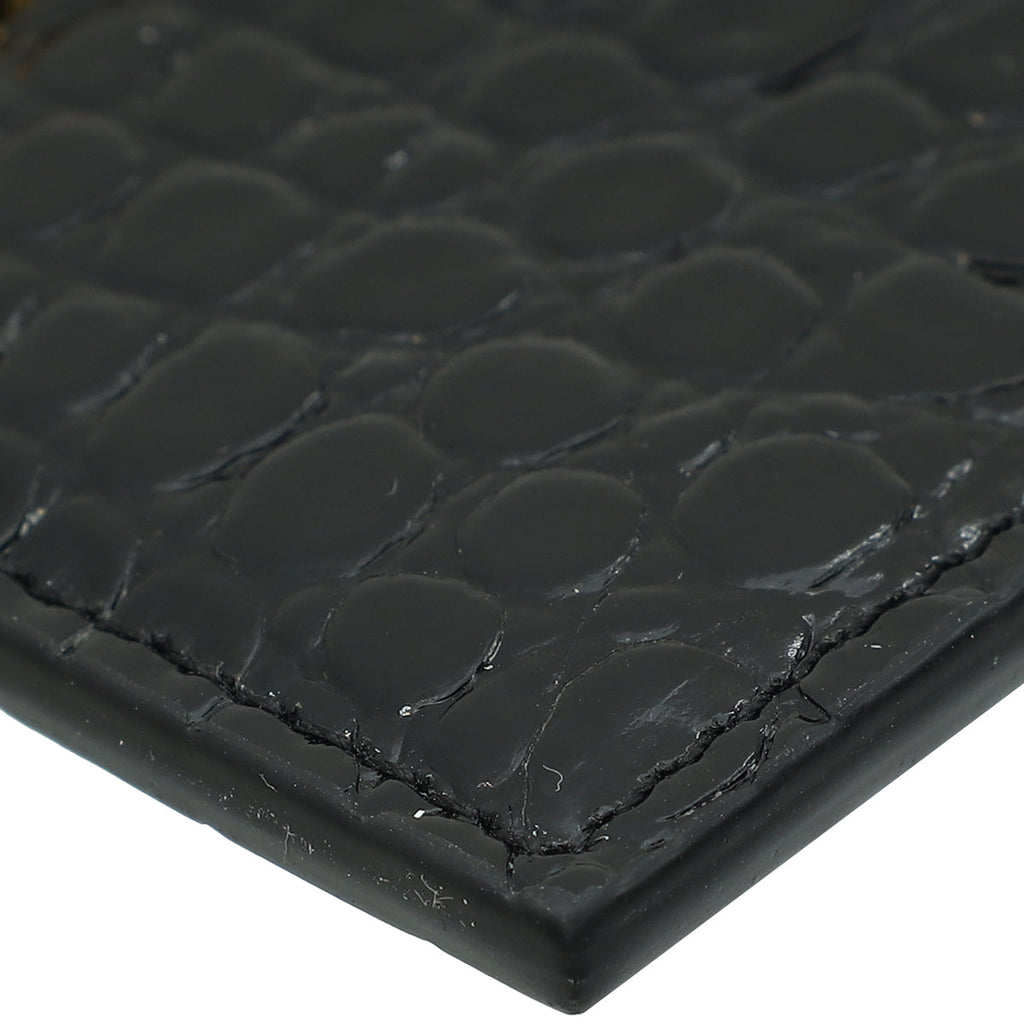 YSL Black Croco Embossed Cassandre Card Case