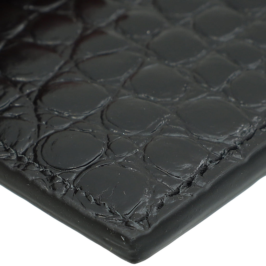 YSL Black Croco Embossed Cassandre Card Case