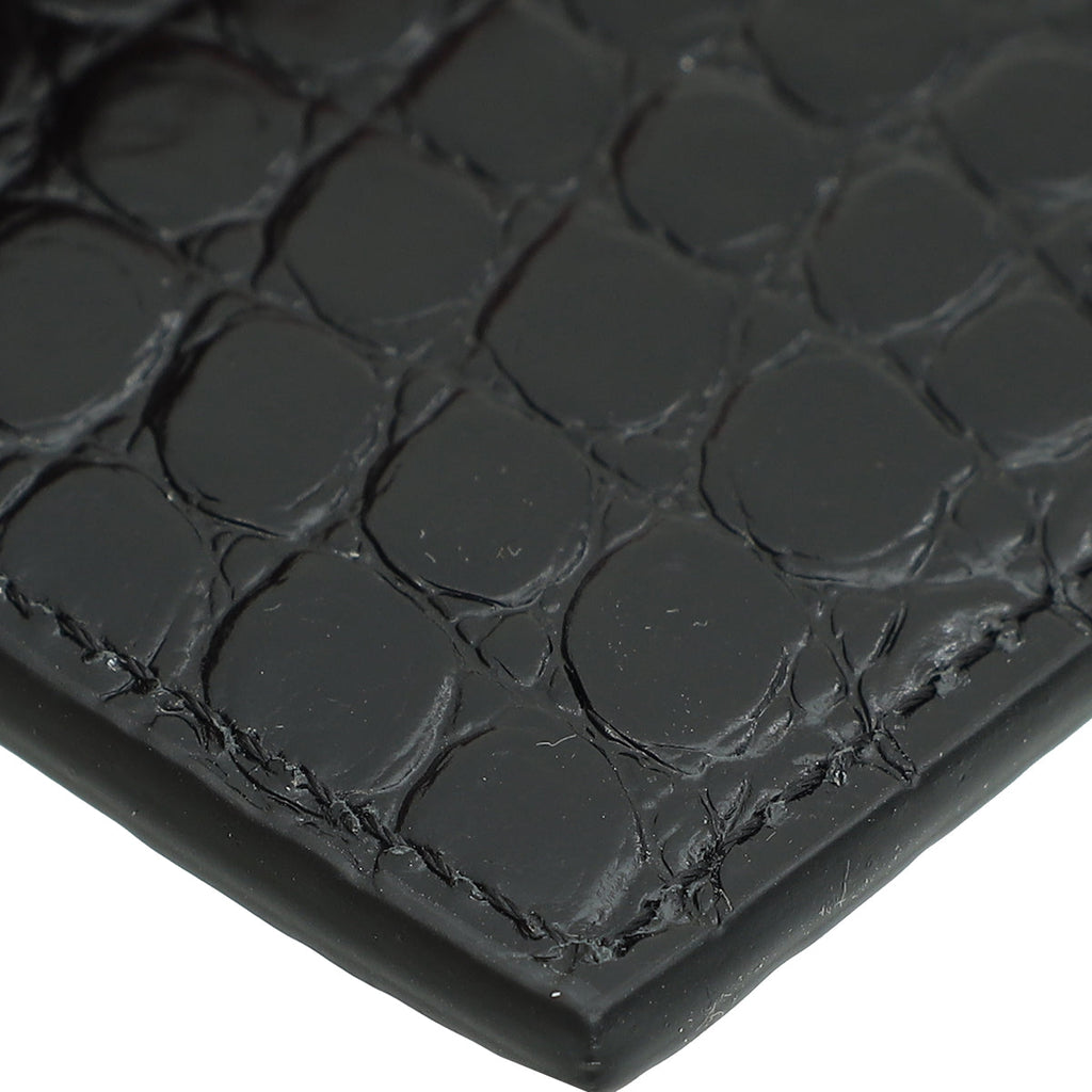 YSL Black Croco Embossed Cassandre Card Case