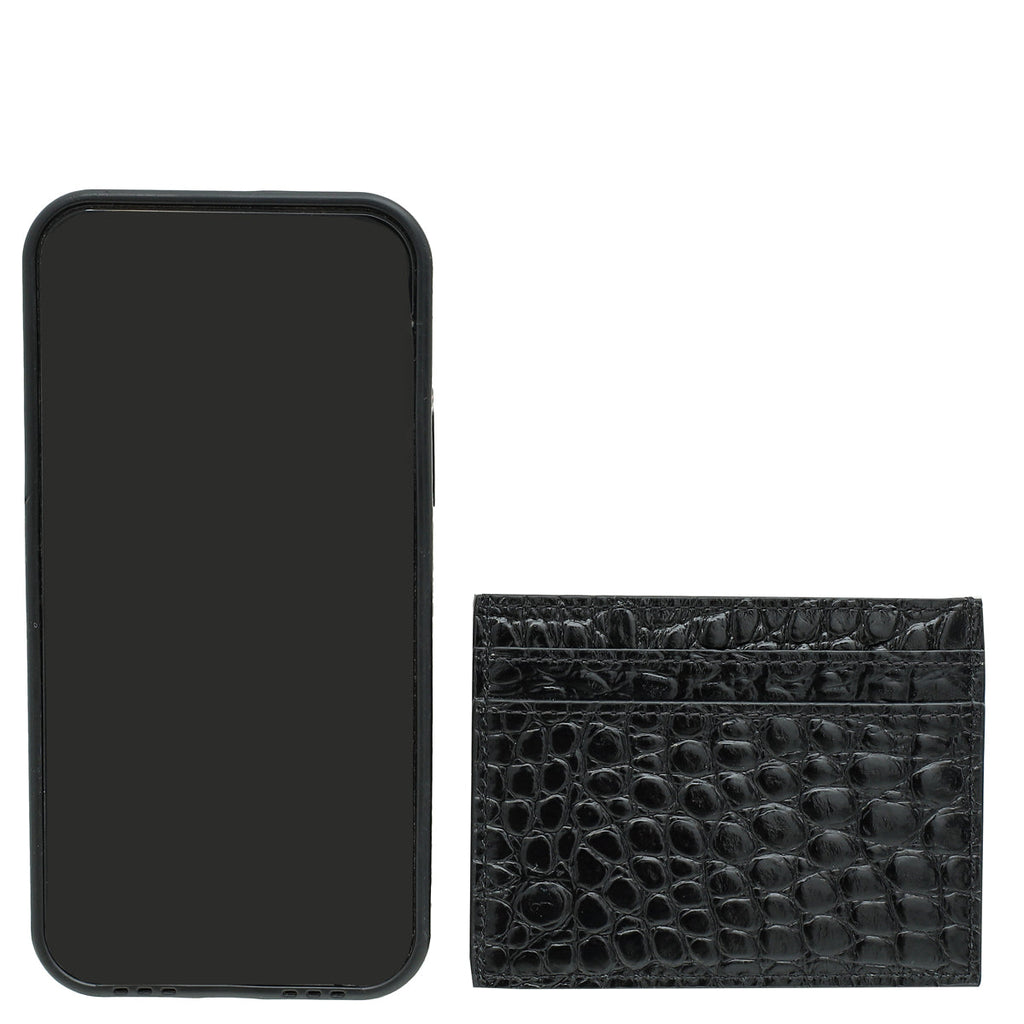 YSL Black Croco Embossed Cassandre Card Case